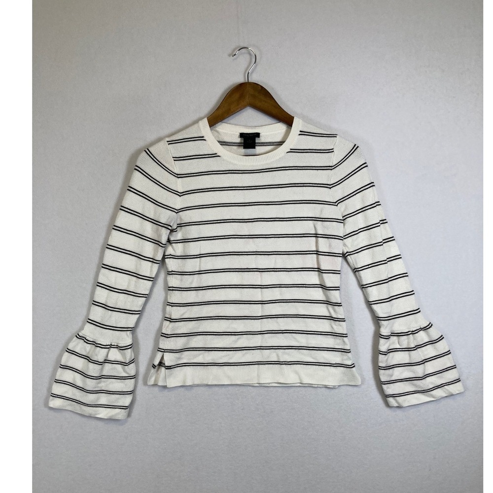 Classic Chic Ann Taylor Factory Women S White Black Striped Bell Sleeve Knit Top - Picture 1 of 9